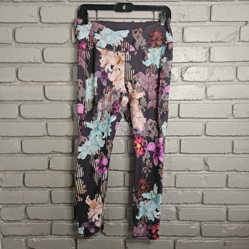 Floral Print Leggings with Teal & Purple Accents